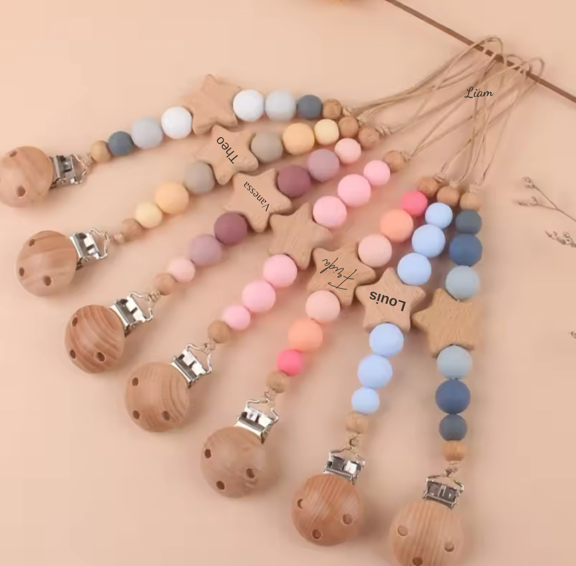Schnullerkette Pearl individuell graviert